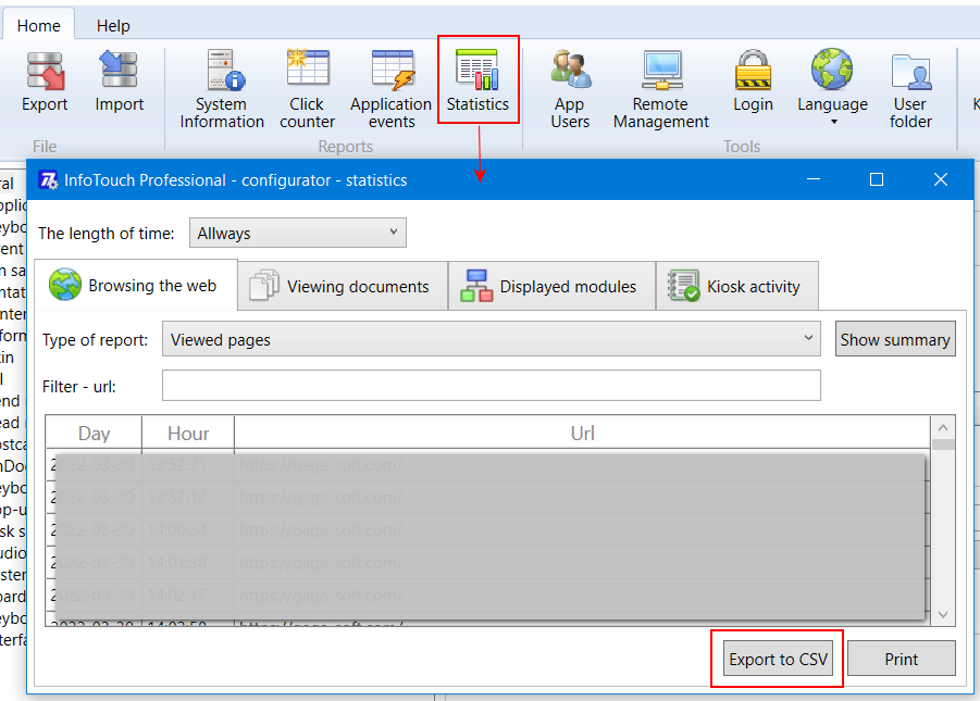 InfoTouch statistics