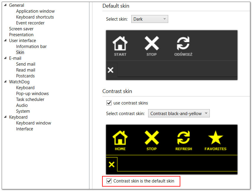 InfoTouch contrasting skin